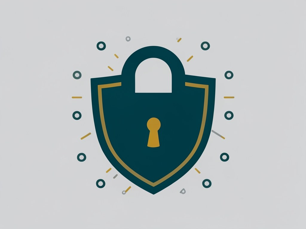 A padlock icon in the center of a shield, surrounded by simple data points, representing data protection.